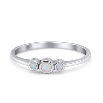 Three Stone Petite Dainty Thumb Fashion Ring Lab Created White Opal Solid 925 Sterling Silver